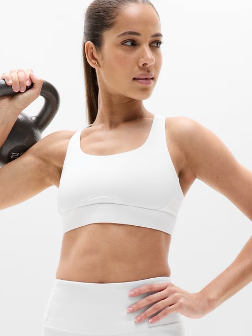Athleta Interval Sports Bra A-C M/L 15” p2p Bright white w/ pads